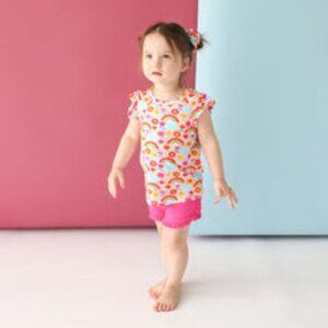 Posh Peanut Girls Rainbow Melody Ruffled Top & Shorts Set 3T-4T